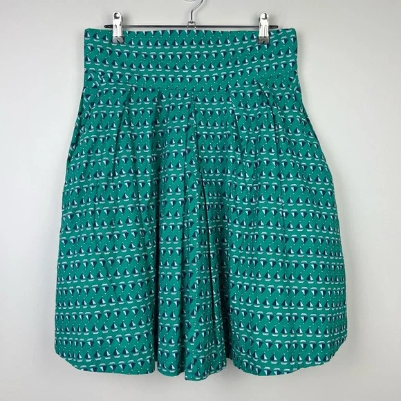 Emily and Fin Skirt Boat Nautical Green High Waist Pleated Pockets Retro Size L - Picture 5 of 13